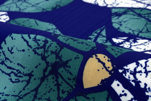 浴衣 レディース ブルー 青系 緑 山法師 やまぼうし 花 モダン 変わり