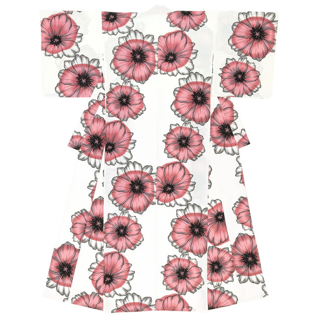 浴衣 レディース ホワイト 白系 ピンク系 花 フラワー モダン 変わり織り 夏祭り 花火大会 女性用 仕立て上がり 【Sサイズ】【フリーサイズ】【送料無料】