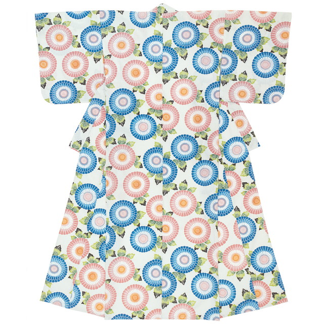 浴衣 レディース ホワイト 白 ブルー 青 ピンク 菊 キク 花 フラワー レトロモダン 綿 変わり織り 夏祭り 花火大会 女性用 仕立て上がり 【Sサイズ】【フリーサイズ】【送料無料】の通販は 9,700円