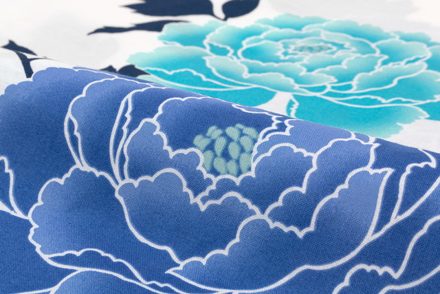 浴衣 レディース ホワイト 白 ブルー 青 水色 牡丹 ボタン 花 フラワー