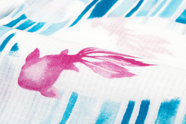 浴衣 レディース ブルー 青 水色 ピンク 金魚 水玉 よろけ縞 レトロ