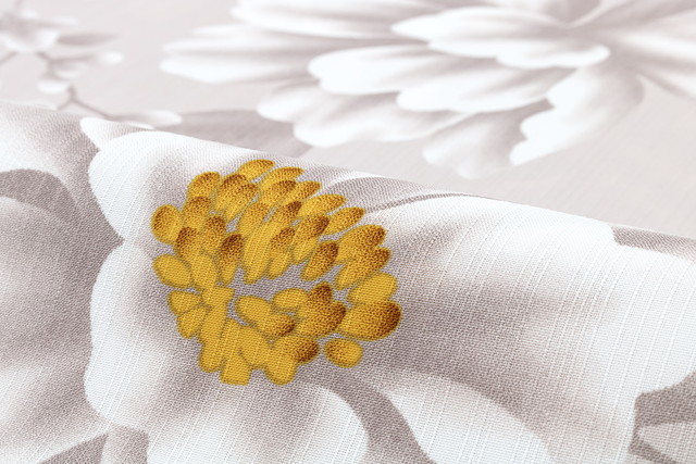 浴衣 レディース グレー系 灰色系 白 牡丹 花 大柄 モダン 変わり織り