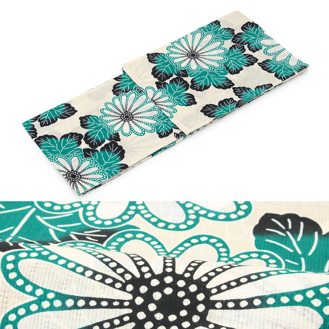 浴衣セット レディース レトロ 浴衣セット 大人 2点セット 白系 アイボリー 青緑色 グリーン マゼンタピンク 菊 花 綿麻 女性 九重×中村里砂 フリー 浴衣セット レディース レトロ 浴衣セット 大人 2点セット 白系