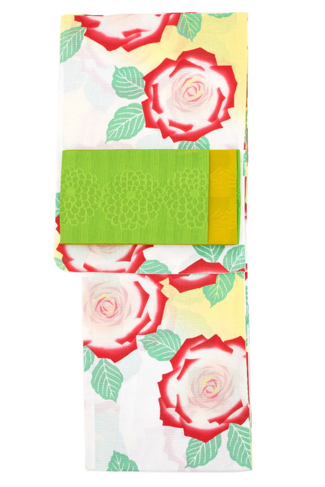 浴衣セット レディース レトロ 浴衣セット 大人 3点セット ピンク クリーム 薔薇 バラ 花 綿 女性 玉城ティナ キスミス 浴衣セット レディース レトロ 浴衣セット 大人 3点セット 白 ホワイト