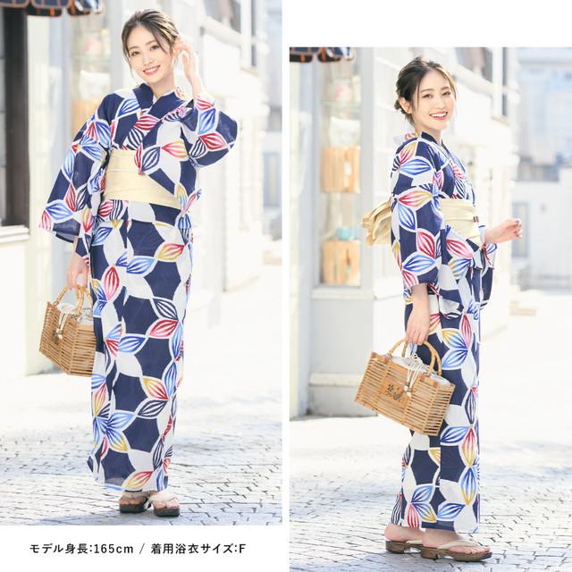 浴衣　二部式　作り帯ち付き　デニム　ネイビー　L〜LL 二部式浴衣 作り帯 2点 セット セパレートタイプ 簡単 着付け