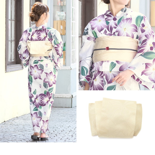 即納【レディース浴衣3点セット】浴衣セット/レディース/白系/パープル