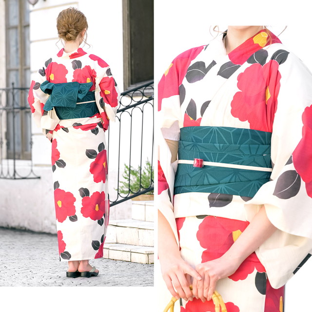 浴衣セット レディース レトロ 浴衣セット 大人 3点セット ホワイト 白