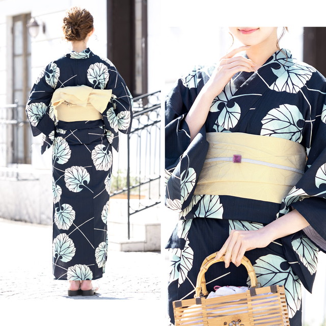 浴衣セット レディース レトロ 浴衣セット 大人 3点セット 紺