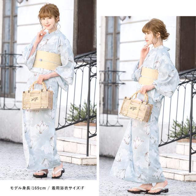 浴衣セット レディース レトロ 浴衣セット 大人 3点セット ブルー 水色
