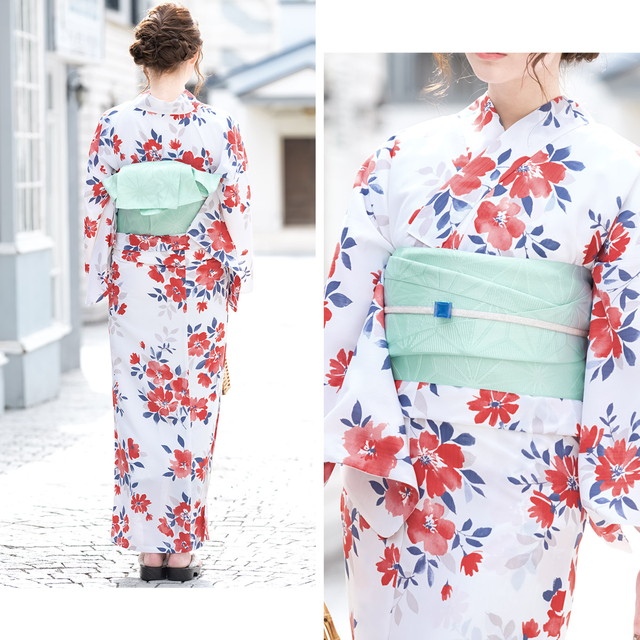 浴衣セット レディース レトロ 浴衣セット 大人 3点セット ホワイト 白