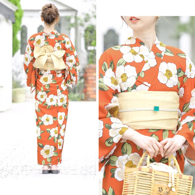 SOUBIEN 花柄 浴衣セット (オレンジ) 祭り SOUBIEN 花柄 浴衣セット (オレンジ) 祭り 浴衣セット レディース