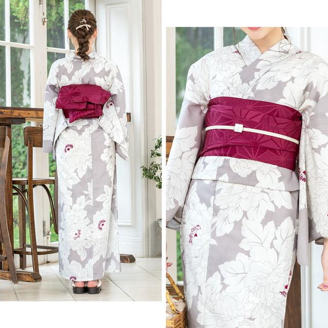 超美品　綿　浴衣 着物　夏物　162㎝　変わり織　本染浴衣　グレー　白　トール soubien_yuset-z3-ykt0244mb