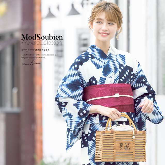SOUBIEN 浴衣 レディース セット レトロ 作り帯 浴衣セット 大人