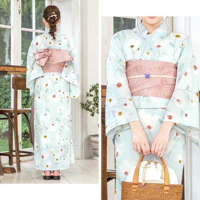 浴衣セット レディース 浴衣セット 大人 3点セット ブルー 水色 ピンク 花 フラワー 可憐 変わり織り 夏祭り 花火大会 女性用 S・フリー 浴衣セット レディース 浴衣セット 大人 3点セット ブルー 水色 ピンク