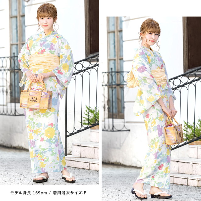 浴衣セット レディース レトロ 浴衣セット 大人 3点セット ホワイト 白