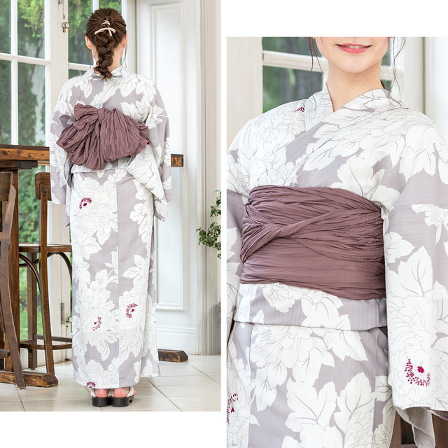 浴衣セット レディース 浴衣セット 大人 3点セット 白 灰色系 ピンク