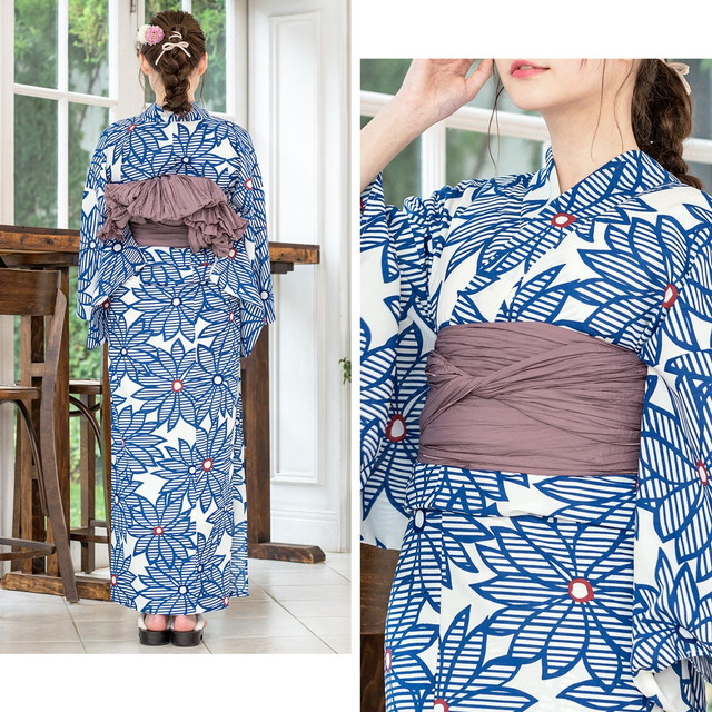浴衣セット レディース 浴衣セット 大人 3点セット 青 白 ピンク