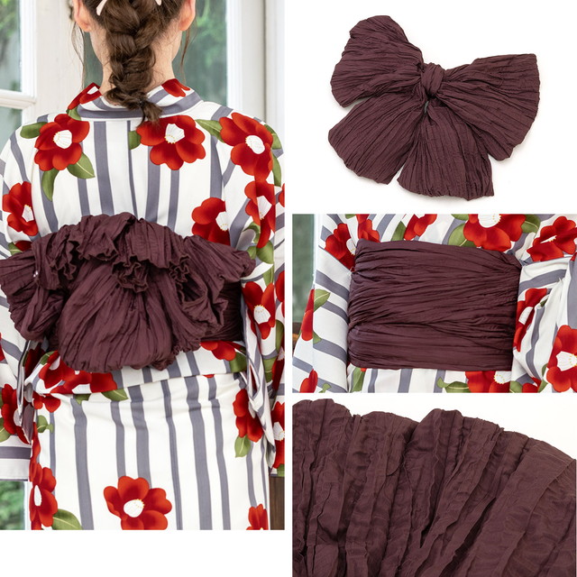 浴衣セット レディース レトロ 浴衣セット 大人 3点セット 白系 赤