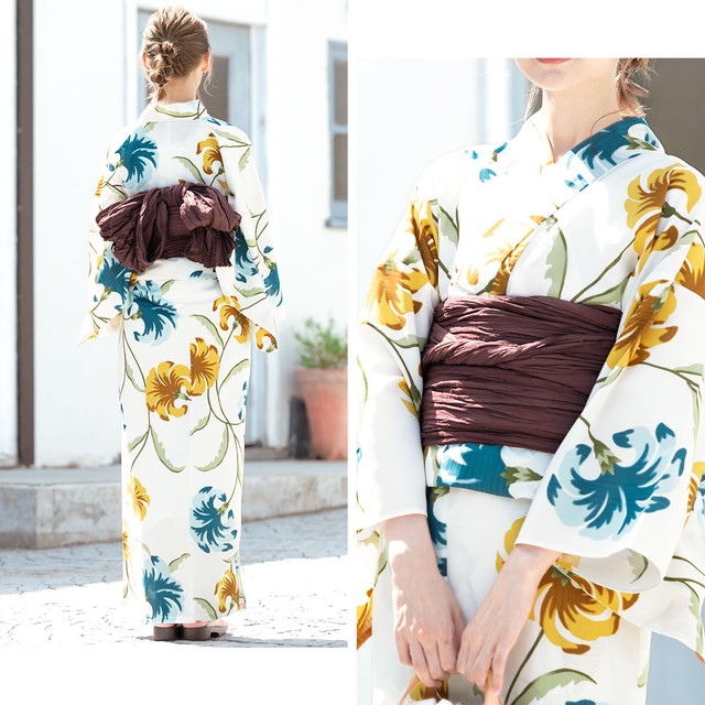 浴衣セット レディース 浴衣セット 大人 3点セット 白系 黄色 青