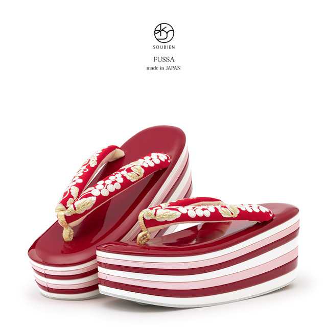 成人式 草履 レディース 厚底 重ね草履 fussa 赤 レッド 白 葡萄 唐草 厚底 モダン 卒業式 振袖 日本製