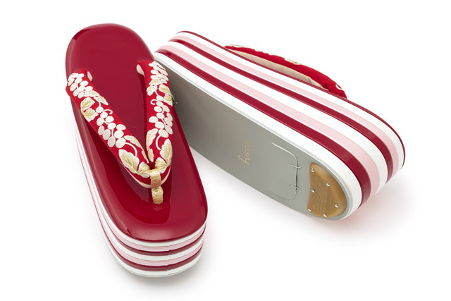 成人式 草履 レディース 厚底 重ね草履 fussa 赤 レッド 白 葡萄 唐草