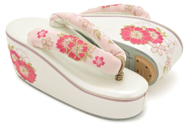 成人式 草履 レディース 白 パールホワイト ピンク 牡丹桜 花 刺繍