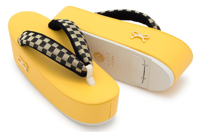 成人式 草履 レディース 厚底 岩佐謹製 黄色 イエロー 金 ゴールド 黒