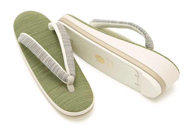 草履 レディース 岩佐謹製 黄緑色 グリーン 灰色 無地 シンプル 二枚芯