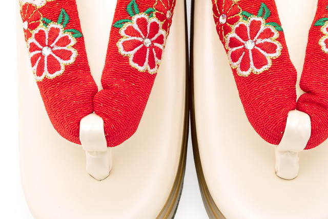 成人式 草履 レディース 厚底 振袖 盛装 yumiyumi 赤 白 金 菊 キク