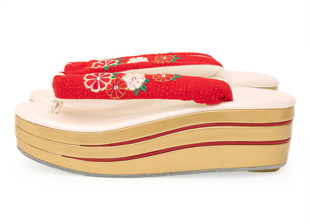 成人式 草履 レディース 厚底 振袖 盛装 yumiyumi 赤 白 金 菊 キク