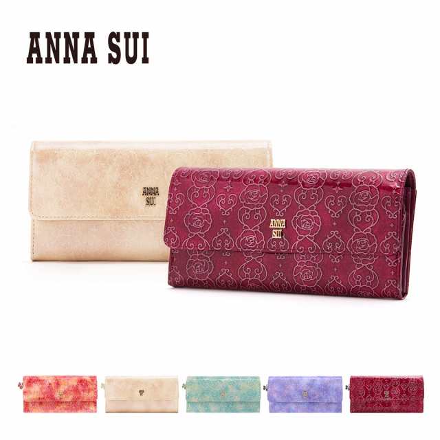 【色: ベージュ】ANNA SUI アナスイ ローズハート フラップ長財布 レデ