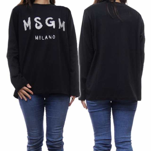 【〇％OFF！】MSGM エムエスジーエム レディースクルーネックロングTシャツ 3741MDM511 247798 ブラック /2024秋冬新作