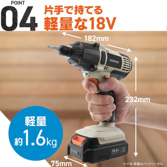 【Type-C充電＆バッテリー共用できる】インパクトドライバー 小型 充電式 アイリスオーヤマ 18V 軽量 ライト付き 電動ドライバー ビットセット コードレス 電動工具 DIY 組立 JID160TC *_9