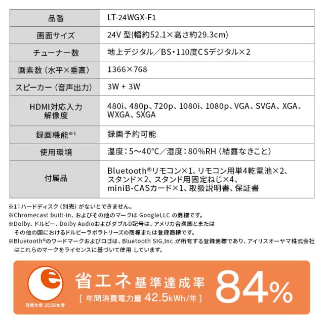 テレビ 24v 型 液晶テレビ 本体 新品 スマートテレビ ネット対応 GoogleTV チューナー内蔵 HD ハイビジョン Wチューナー 裏番組録画 音声検索 セカンドテレビ 2台目 tv 一人暮らし 24 アイリスオーヤマ LT-24WGX-F1 *_11