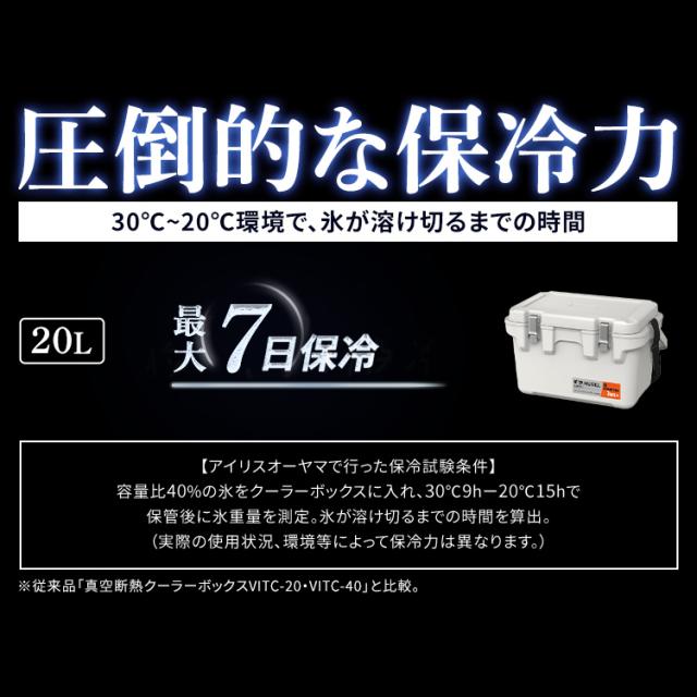 クーラーボックス 釣り 20L 真空断熱 保冷力 最大7日 ハード キャンプ アウトドア レジャー バーベキュー スポーツ インナートレー ハンドル ショルダーベルト付 サイドテーブル 座れる 保冷ボックス クーラーBOX アイリスオーヤマ HUGEL VITC-20R *_1