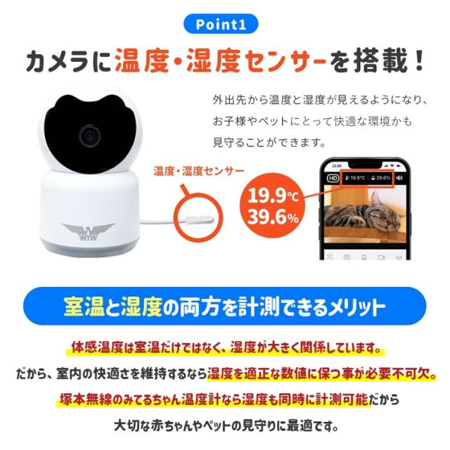 防犯カメラ 屋内 家庭用 WTW 塚本無線 みてるちゃん猫 温度計 ペット