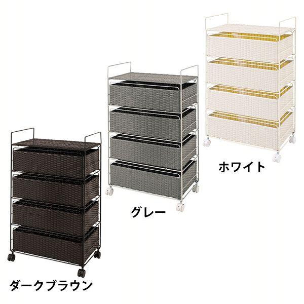 ランドリーラック RAN-2436DBR 全3色 ランドリー 収納 キャスター 引き出し チェスト ラタン調 水回り おしゃれ 隙間収納 サニタリー 送料無料
