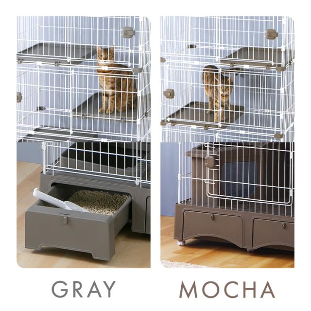 ペットケージ 猫ケージ 猫トイレ付 トイレ一体型キャットケージ3段（猫
