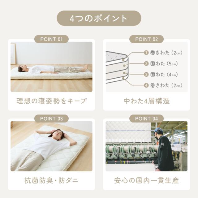 腰痛防止 体圧分散 高反発 抗菌防臭 防ダニ サポート 固め ピーチスキン 腰サポートバランス極厚四層敷き布団 DLアイボリー ふとんファクトリー 腰痛防止 体圧分散 高反発 抗菌防臭 防ダニ サポート 固め ピーチスキン_2