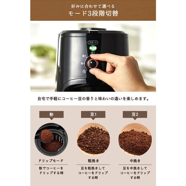 コーヒーメーカー 全自動 ミル付き 簡単操作 ドリップ式 600ml カップ4杯分 粉 粗挽き 中挽き メッシュフィルター 紙フィルター不要 自動保温 自動電源OFF お手入れ簡単 コーヒー 全自動コーヒーメーカー アイリスオーヤマ WLIAC-A600 BLIAC-A600 *_3