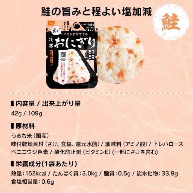 防災　避難　備蓄食　昆布　アイリスプラザ　尾西食品　au　防災食品　au　PAY　保存食　PAY　非常食　わかめ　防災　避難グッズ　地の通販はau　マーケット　五目おこわ　マーケット店　災害　非常食　鮭　PAY　携帯おにぎり　地震対策　マーケット－通販サイト