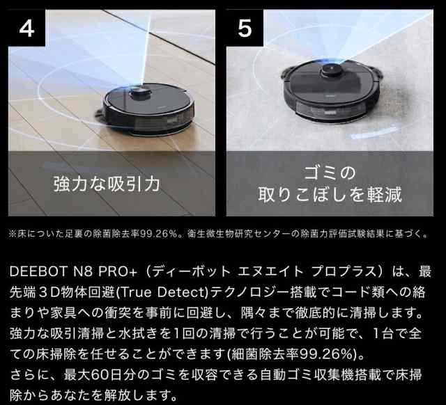 ロボット掃除機 お掃除ロボット DEEBOT N8Pro+ ブラック DLN11-52 吸引