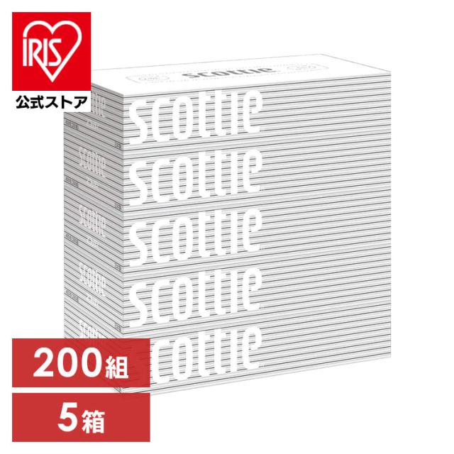 ウエットティッシュ スコッティ ティシュー 400枚 （200組） 5箱 ホワイトパッケージ 日本製紙クレシア（株） ティッシュ ティッシュペーパー ボックスティッシュ 箱ティッシュ