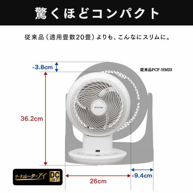 サーキュレーター dcモーター アイリスオーヤマ PCF-SDC18T 首振り 左右 静音 冷風 大風量 30畳 サーキュレーターアイ DCJET  18cm リモコン付 コンパクト涼しい シンプル 扇風機 換気 乾燥 節電 省エネ 部屋干し リビング おしゃれ ホワイト 送料無料 ...