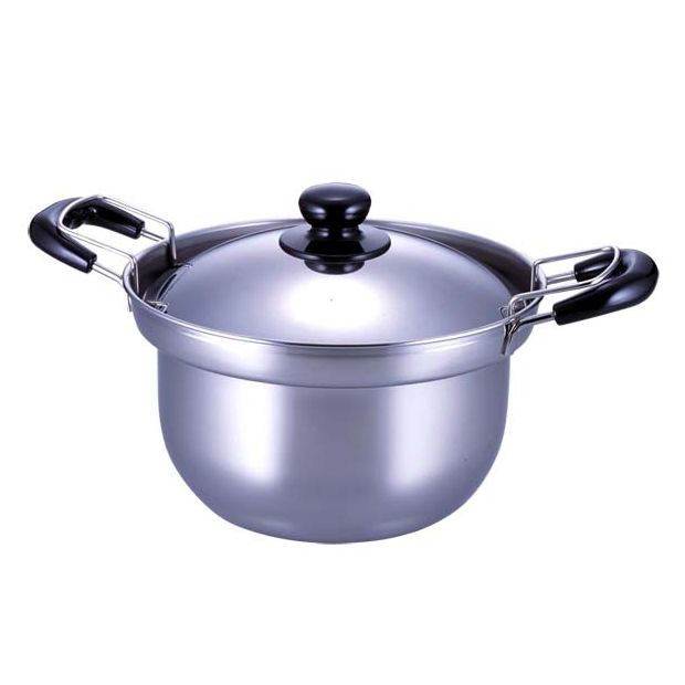 ▼鍋 IH対応 ゆで名人 ザル付両手鍋 22cm 27045 下村企販 ステンレス