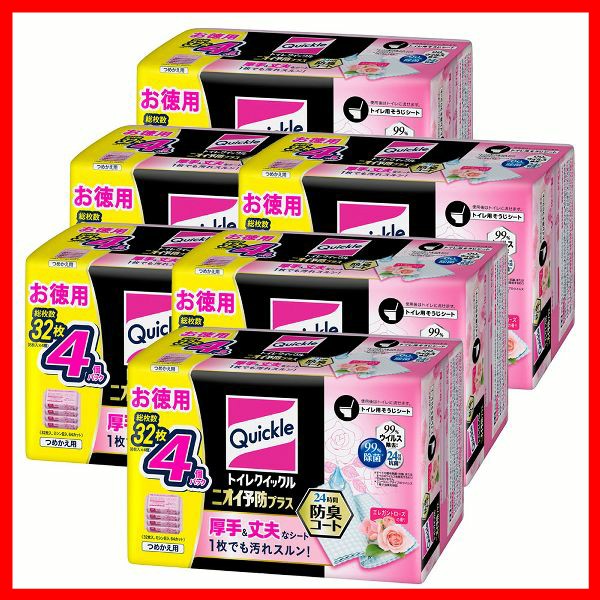 クイックル 【6個セット】トイレクイックルニオイ予防プラスローズ替え32枚 花王 クイックル トイレ用シート 替え 大容量 お掃除 ニオイ予防の通販は
