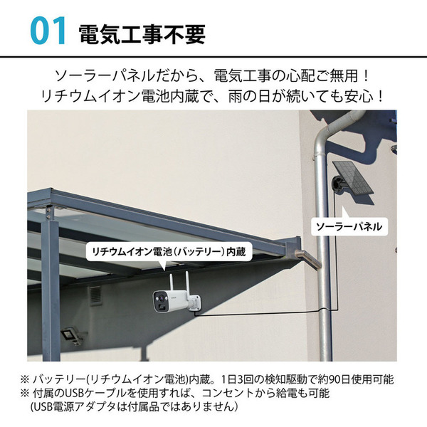 防犯カメラ 屋外 屋内 バッテリー IPカメラPro+ソーラーパネルセット