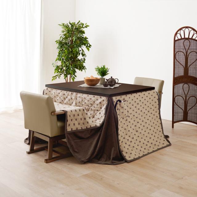 ダイニングコタツ・ふとん・チェア４点セット KOT-7311DBR-105+ﾄﾙﾀ+KC-7589DBR [代引不可] ダイニングこたつ布団セット ダイニングテーブル 105×80cm 送料無料