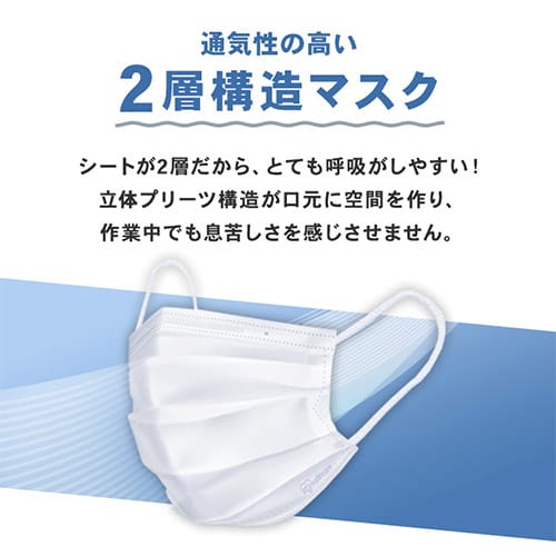 マスク 不織布 通気性 5000枚（100枚×50個）入り 痛くなりにくい 白 大容量 普通サイズ ふつう 使い捨て プリーツ 2層 二層構造 飛沫防止 2層プリーツマスク ホワイト アイリスオーヤマ PN-WR100L_1