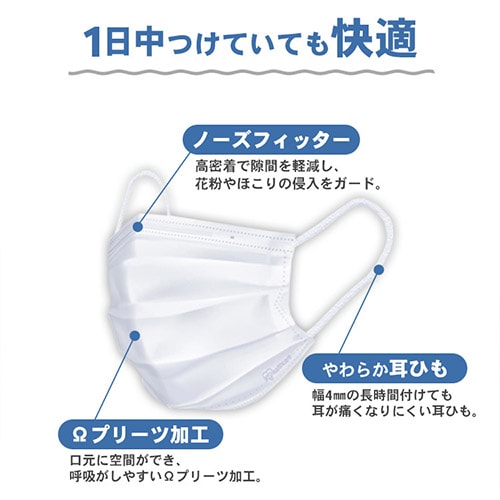 マスク 不織布 通気性 5000枚（100枚×50個）入り 痛くなりにくい 白 大容量 普通サイズ ふつう 使い捨て プリーツ 2層 二層構造 飛沫防止 2層プリーツマスク ホワイト アイリスオーヤマ PN-WR100L_3